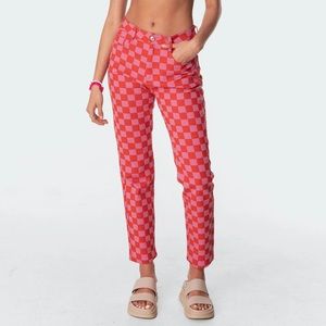 *NWT Edikted Rory Checkerboard Denim Jean Pants